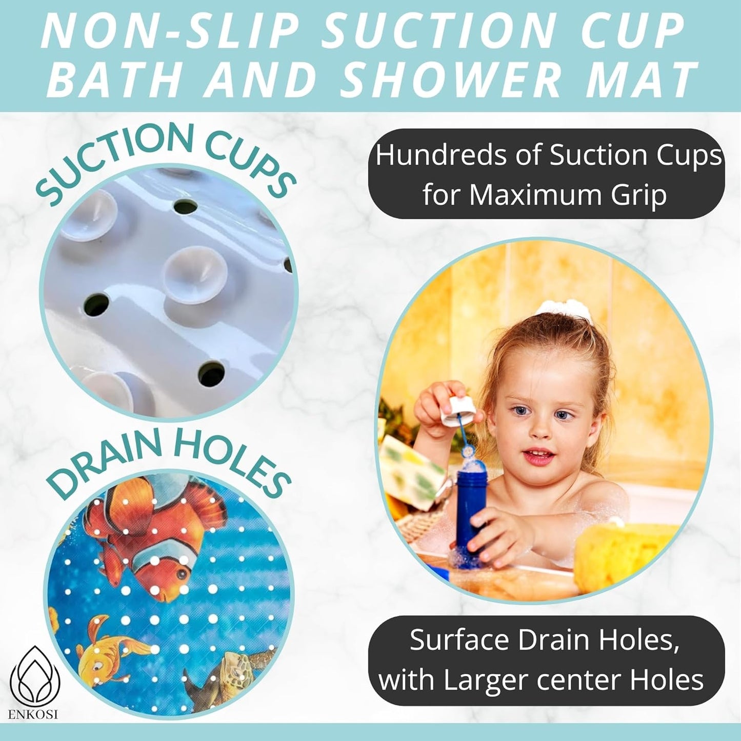 Toddler Bathtub Mat - Non Slip Kids Bath Mat - Shower Grip Mat - Bath Tub Floor Mat (Bath Clownfish)