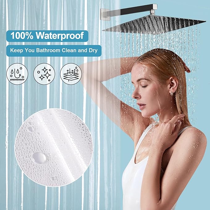 EurCross Shower Curtain Liner with Hooks and 5 Magnet Weights, Waterproof Premium 9G PEVA Clear Shower Liner or as See-Through Plastic Shower Curtain 72x72inch