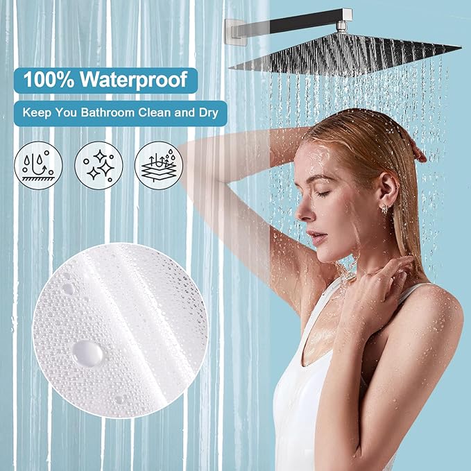 EurCross 48 x 84 inch Extra Long Stall Shower Curtain Liner with 3 Magnet Weights and Hooks, Heavy Duty Waterproof 9G PEVA Transparent Plastic Long Stall Shower Curtain, 8 Metal Grommets.