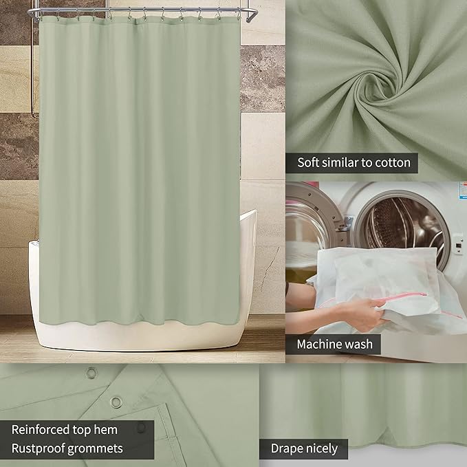 ALYVIA SPRING Extra Long Fabric Shower Curtain Liner Waterproof - 72" x 84", Soft & Lightweight XL Shower Curtain with 3 Magnets, Machine Washable - 72x84, Desert Sage