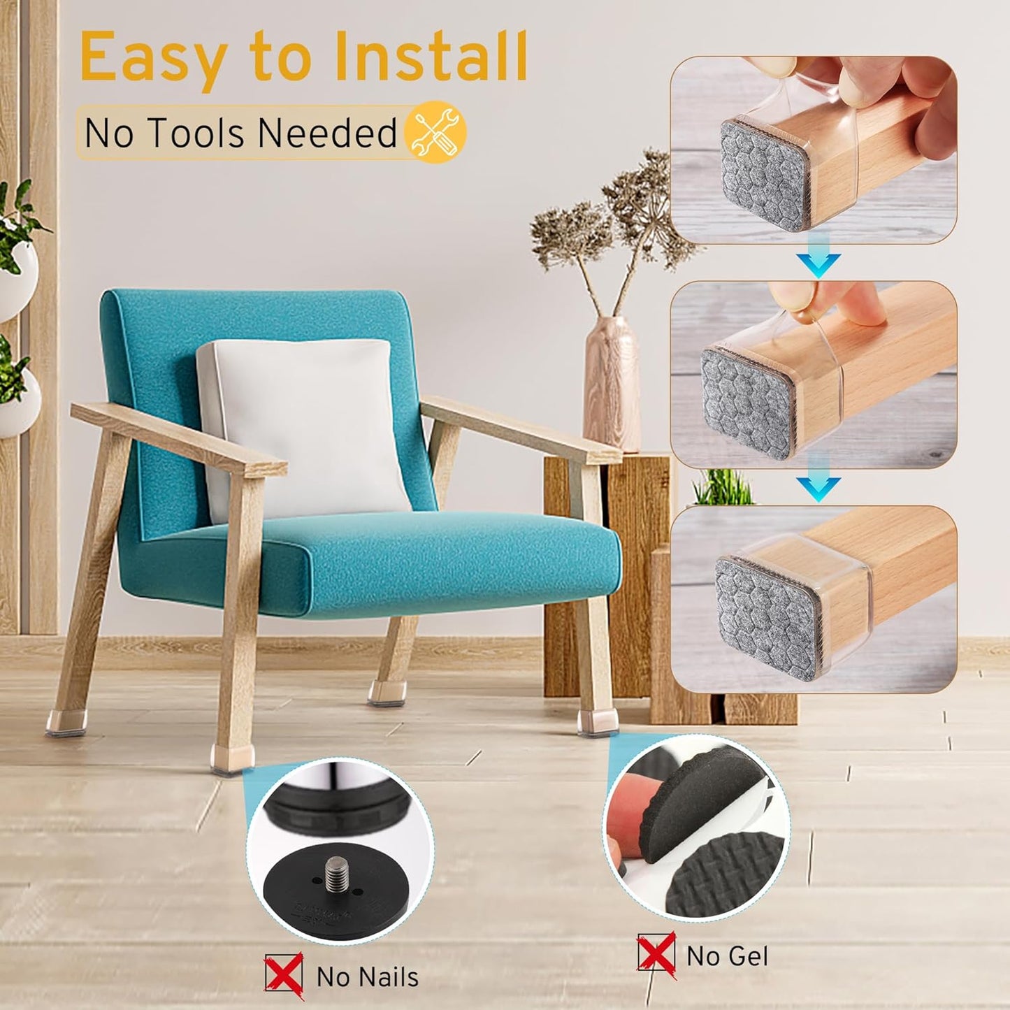 24PCS Rectangular Chair Leg Floor Protectors, Furniture Sliders, Non-Slip Felt Furniture Pads for Hardwood Floors, Silicone Cap Covers to Protect Floors,(Fit L :1.73-2.05", W: 1.34-1.65")