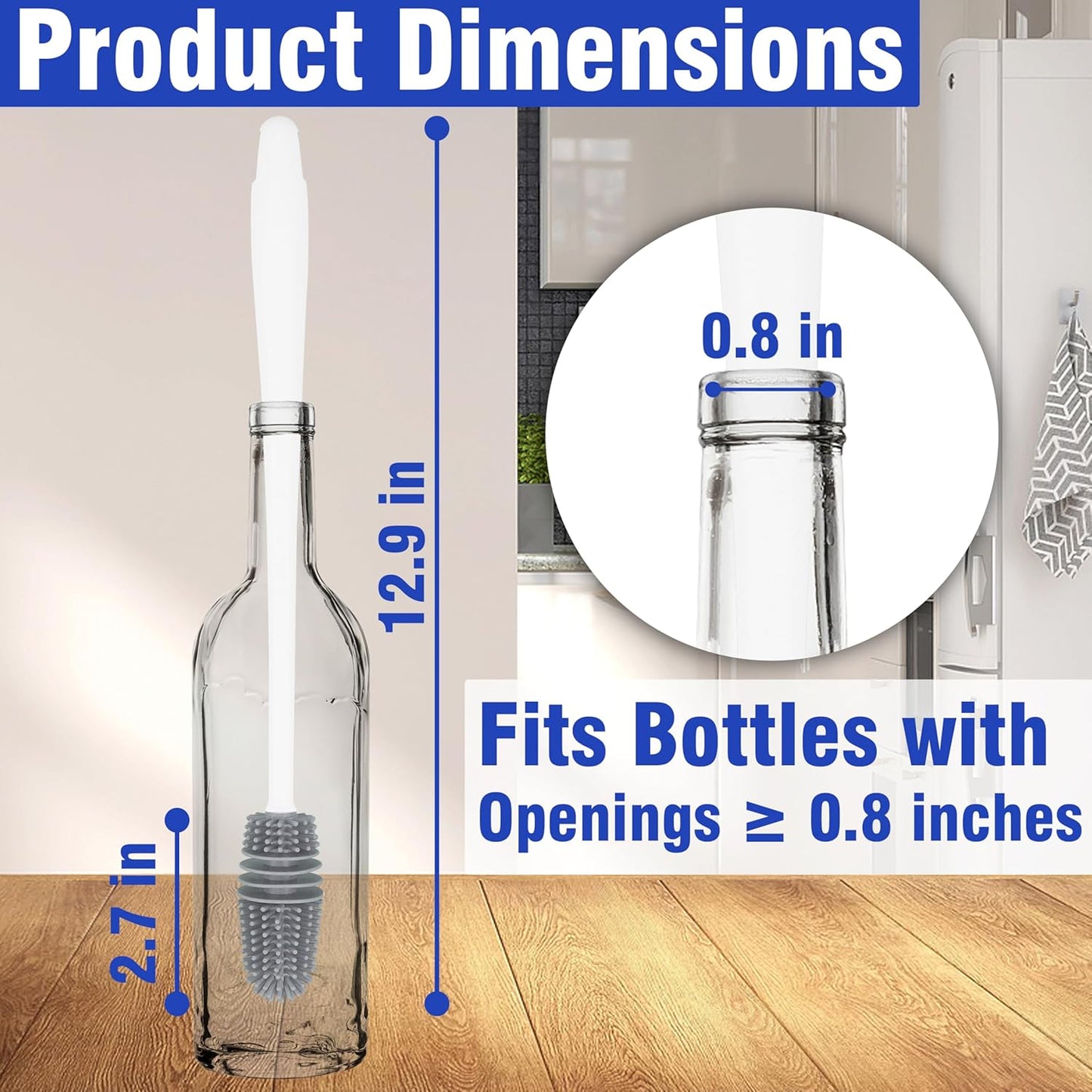 PHYEX 2 Packs Long Handle Bottle Brushes, Water Bottle Cleaner for Washing Narrow Neck/Mouth Bottle