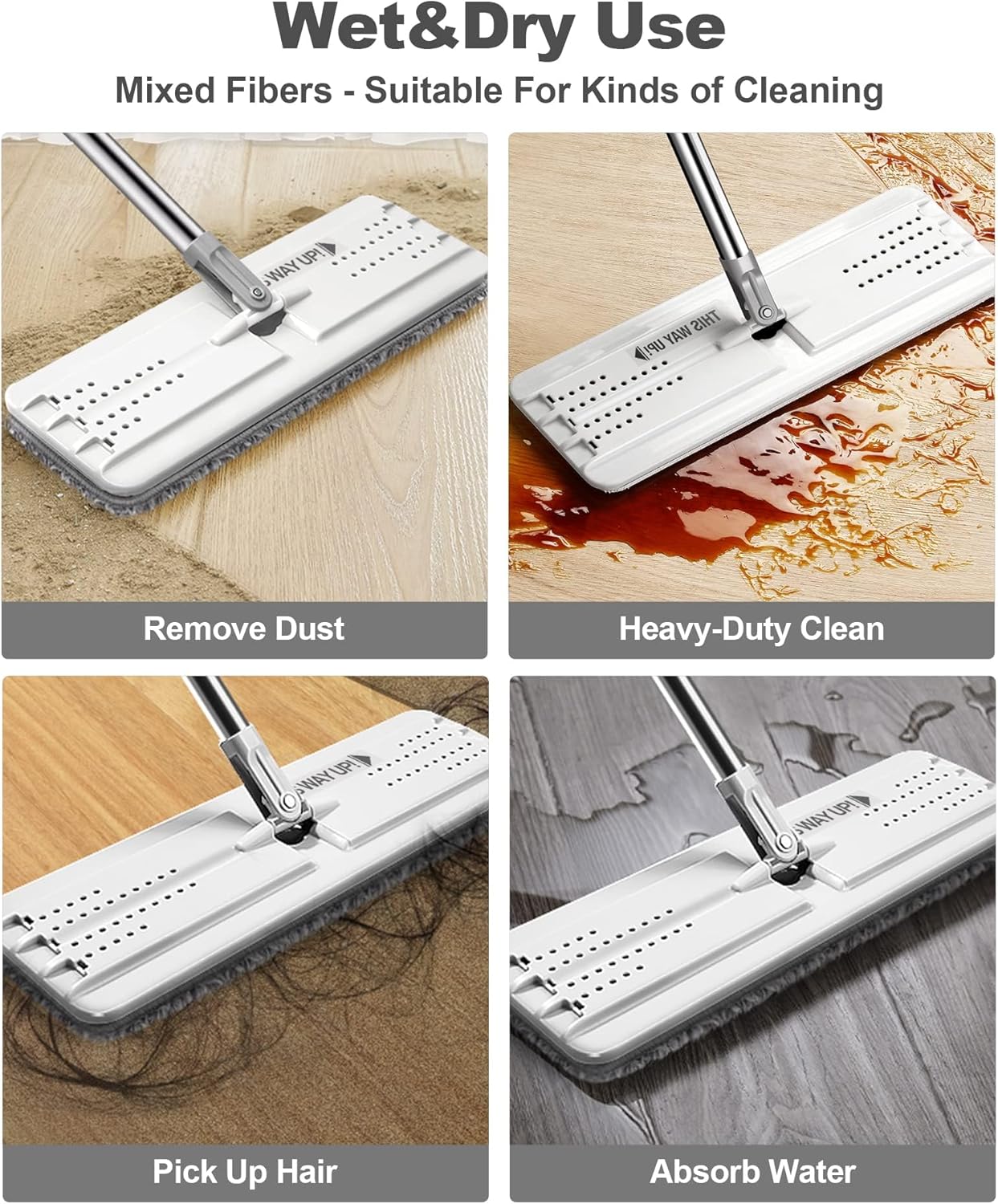 JOYMOOP Mop Replacement Pads, Reusable Microfiber Mop Pads for 13-inch Flat Mop and Mop Bucket Set, Pack of 4 Refills - Grey and Pink