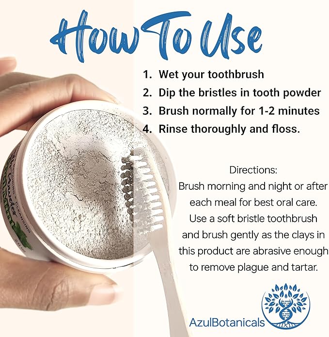 Remineralizing & Cleansing Tooth Powder, Cool Mint. Fluoride Free, SLS Free, Nano Free for Organic Oral Wellness