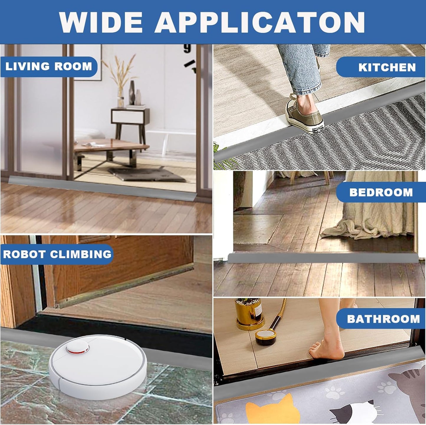 Vinyl Door Threshold Flooring Transition Strip Self Adhesive Carpet Edging Strip for Laminate Doorway Edge Threshold from 3/5" to 4/5" (Gray, 10 Ft)