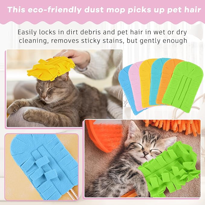 Zubebe 12 Pcs Duster Refill Reusable Fleece Duster Refills Feather Flat Dusters Multi Surface Washable Cleaning Pads Tools for Home, Blinds, Car, Pet, Furniture, Fans (Candy Color)