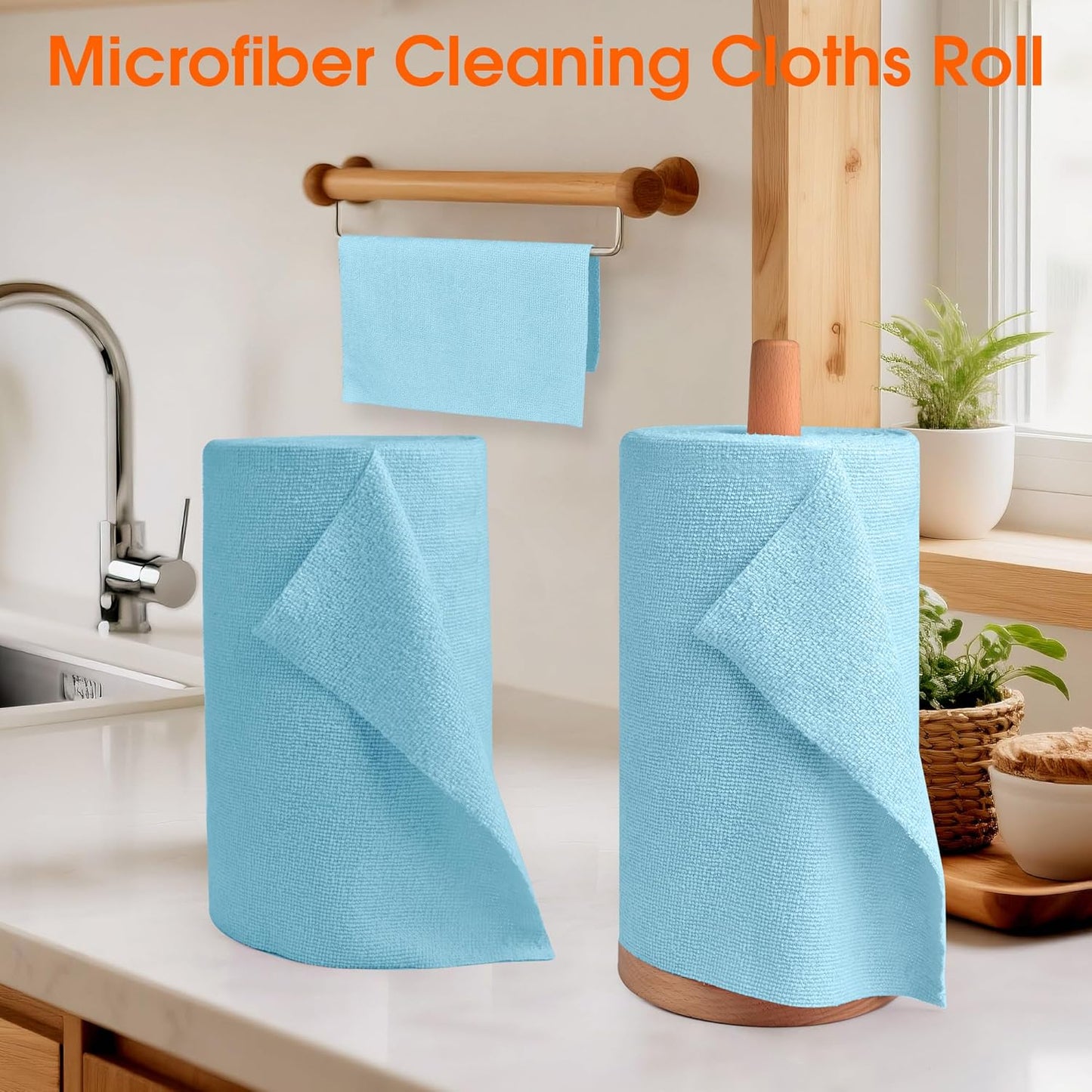 Roll of Microfiber Cleaning Cloth –100 Pack, Tear Away Microfiber Towels, Reusable, Washable, Scratch-Free, Cleaning Supplies,Kitchen Towels for Car, Home, Kitchen, Glass, Dishes(Blue)