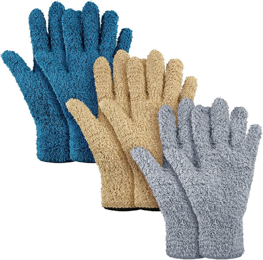 Patelai 3 Pairs Microfiber Plant Dusting Gloves Leaf Cleaning Gloves for Indoor Plants, Blinds, Furniture, House(Large,Dark Blue, Gray, Khaki)