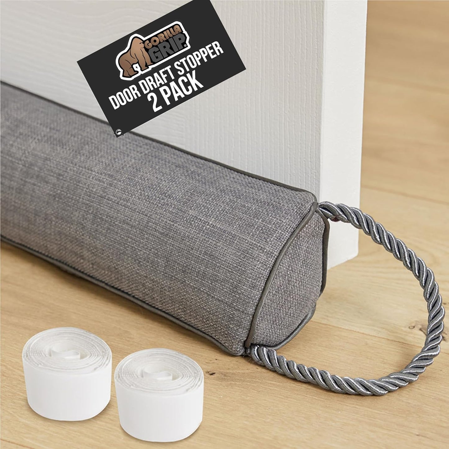 GORILLA GRIP Door Draft Stopper for Bottom of Doors, Weather Stripping Seal Blocks Hot Air, Noise, Bugs, Keeps Cold AC in, Sound Proofing Easy Install Gap Filler, Home Essentials, 36 Inch 2 Pack, Gray