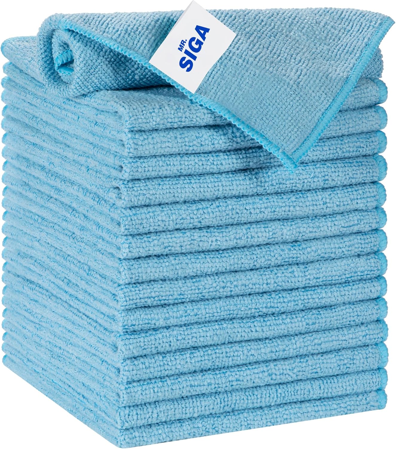 MR.SIGA Microfiber Cleaning Cloth, All-Purpose Microfiber Towels, Streak Free Cleaning Rags, Pack of 15, Sky Blue, Size 30 x 30 cm(11.8 x 11.8 inch)