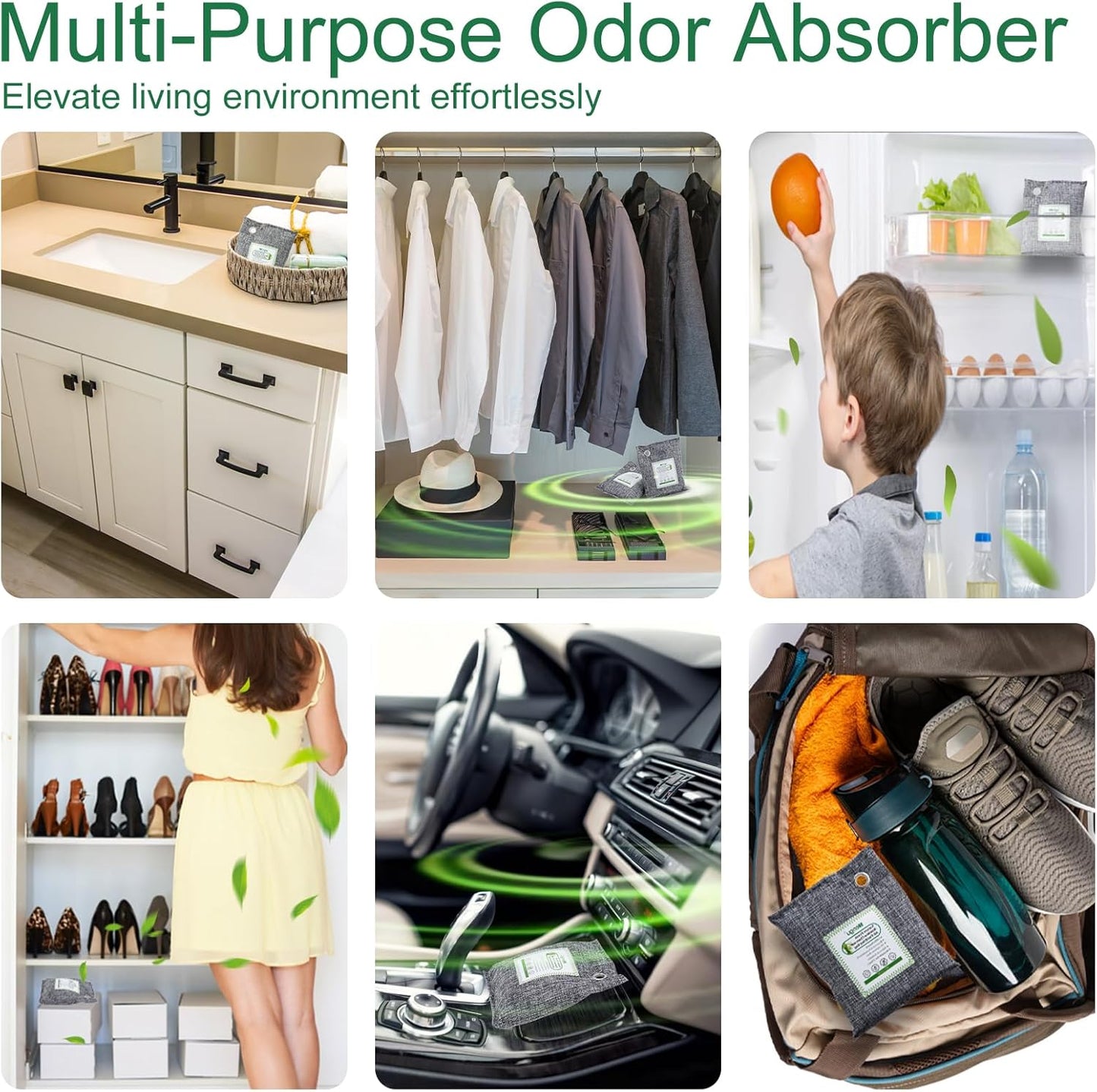 Activated Charcoal Odor Absorber (Large, 12 Pack, 100g each), Natural Charcoal Bags Odor Absorber Bamboo Charcoal Air Purifying Bag for Home, Fridge, Cabinet