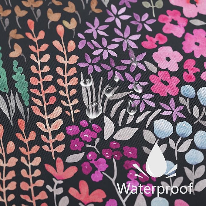 Small Stall Shower Curtain 36 x 72 Inch, Half Narrow Cute Floral Shower Curtain for Bathroom, Black Hot Pink Wildflower Boho Cottagecore Fabric Shower Curtain Set with Hooks