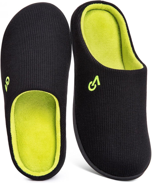 VeraCosy Men's Two-Tone Memory Foam House Slippers Indoor Outdoor Durable Rubber Sole