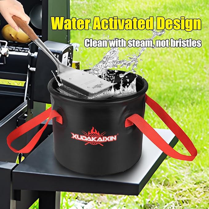 Grill Brush Collapsible Water Bucket for Grill Cleaning, Camping, and Outdoor Activities (Only Water Bucket No Grill Brush)-Black