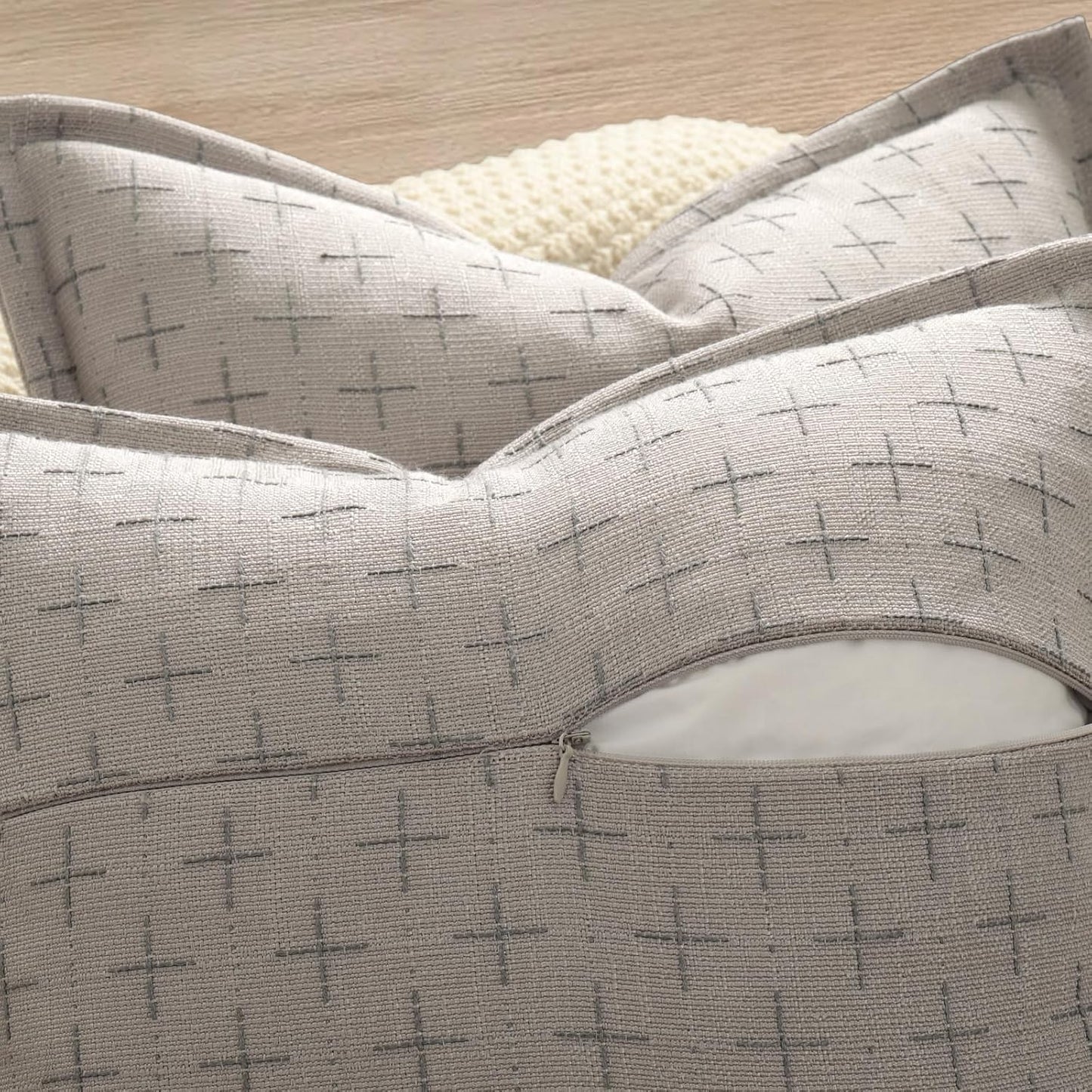 Pillow Covers 26x26 Set of 2 Soft Polyester Textured Pillow Covers with Stylish Flange Edge Cozy Farmhouse Throw Pillows for Couch Bed Sofa Living Room