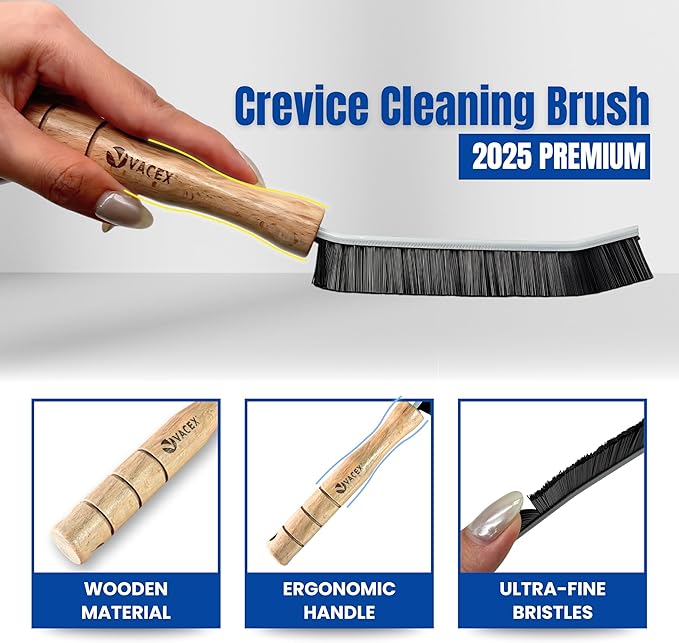 Hard Bristle Crevice Cleaning Brush with Long Wooden Handle - Multifunctional Gap Scrub Brush, Home Essentials, Bathroom Cleaner Tools for Household Use (Crevice Brush)