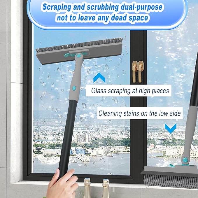 Grout Brush with Long Handle V Shape Floor Scrub Brush Stiff Bristle Grout Scrubber for Cleaning Bathroom Garage Kitchen Wall Tub Tile (1, Grey)