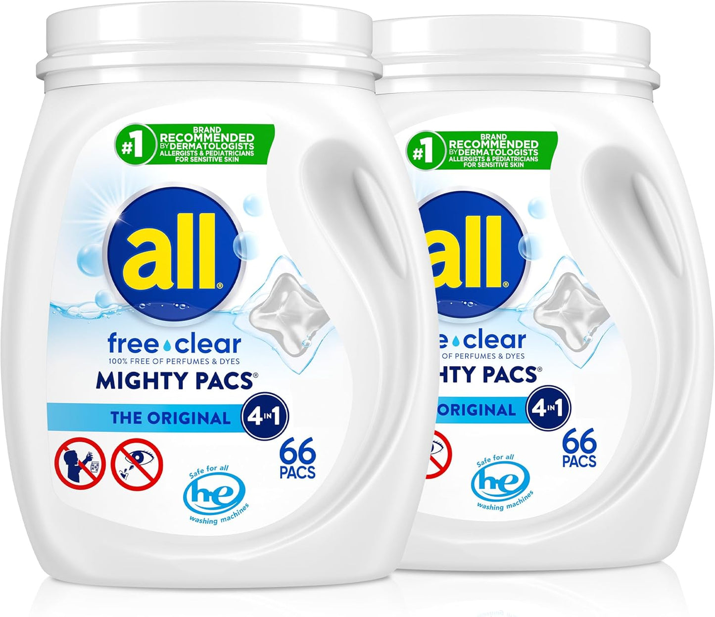 all Unit Dose Laundry Detergent, Mighty Pacs, Free Clear, 132 Count