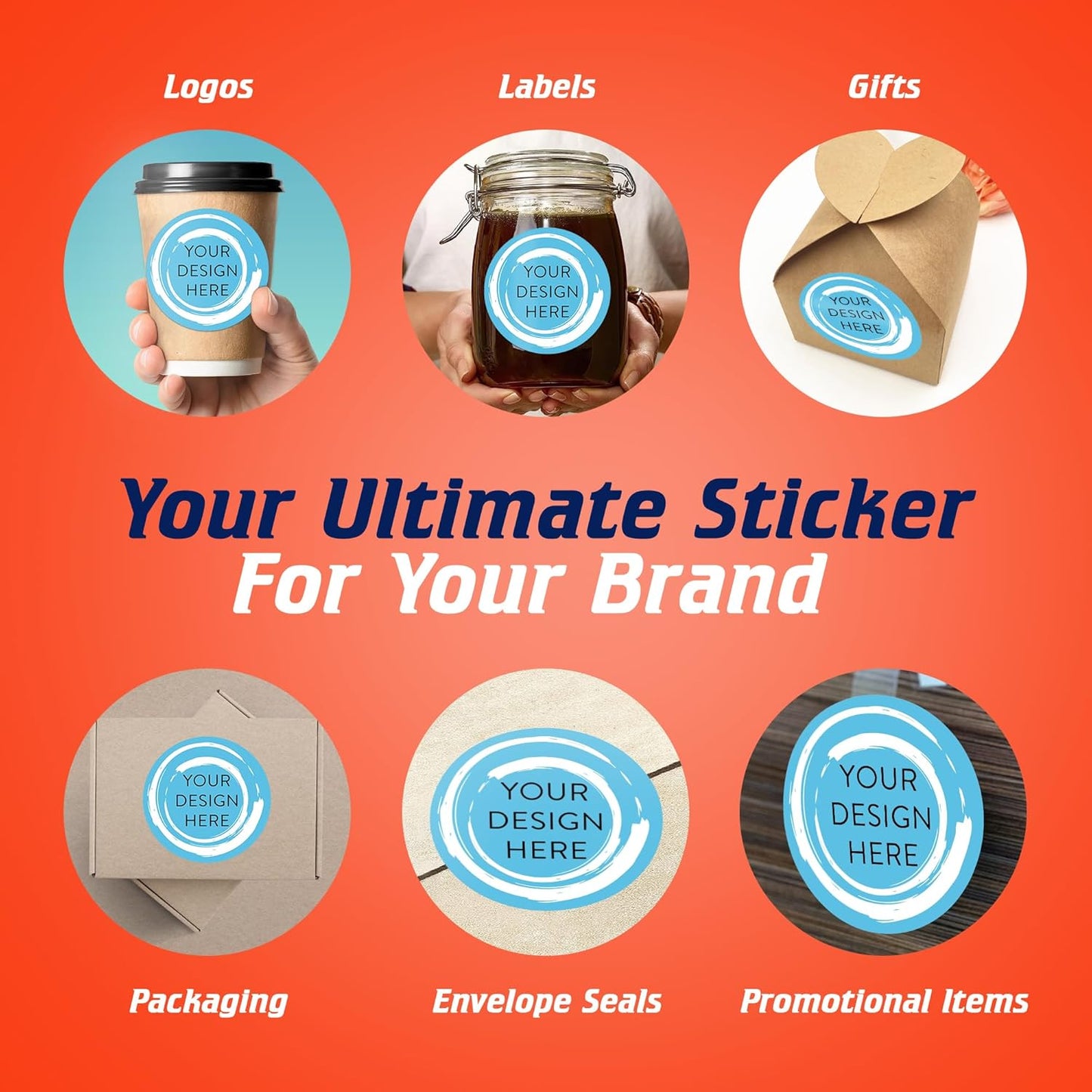 100 Custom Vinyl Stickers - Upload Your own Image, Text, Design, Logo - Personalized Logo Labels for Handmade, Packaging, Bottle, Jars, Candle, Brand Stickers (Blue Swirls, 5x5)