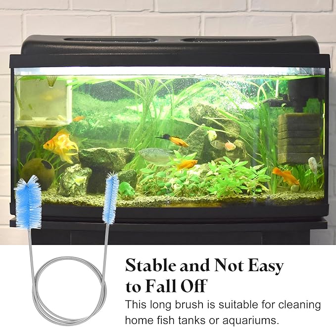 HARFINGTON 3pcs Flexible Long Drain Brush Straw Cleaner Set 35.43" Stainless Steel Double Ended Hose Brush with 8" Nylon Long Tube Pipe Cleaning for Fish Tank Sink Pipe, Blue