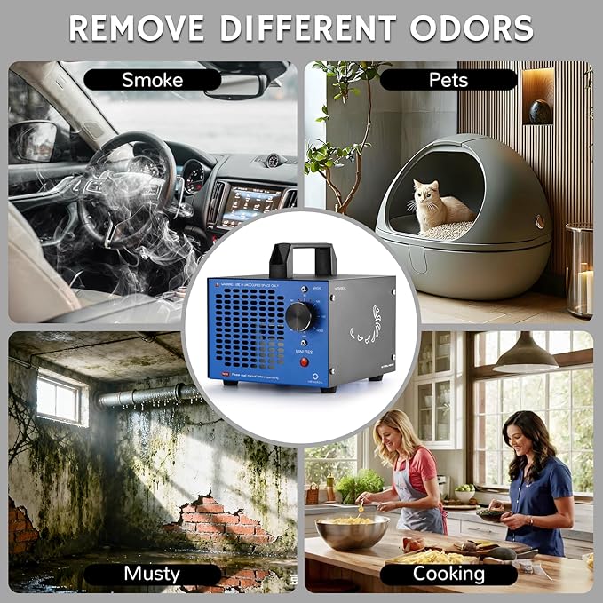 Airthereal MA5K Ozone Generator for Home, Ozone Air Ionizer Odor Eliminator with 120-Min Timer, Lightweight Design, Odor Removal for Car, Smoke, Pets, Basements, Covers Up to 2,000 Sq. Ft., Black