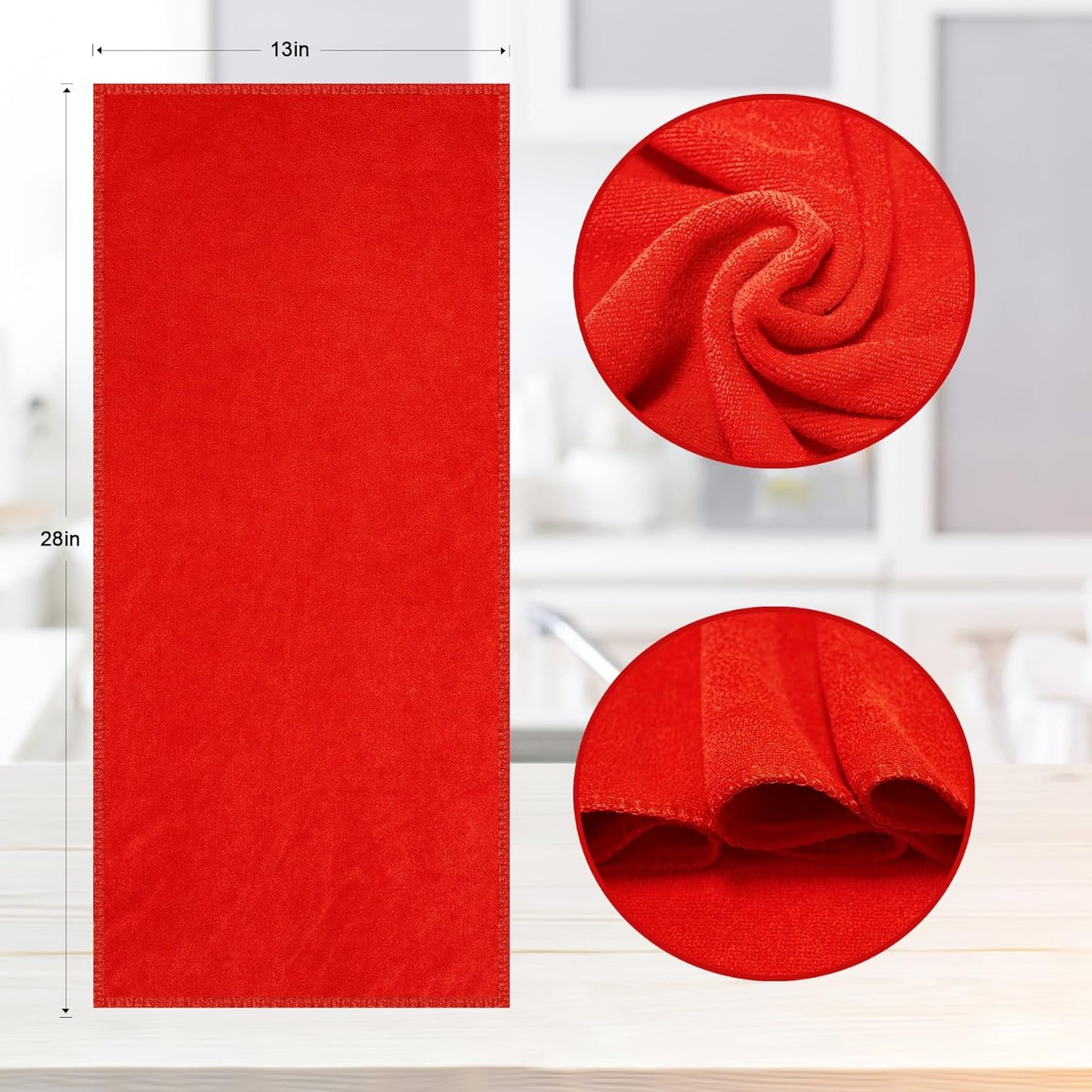 kimteny 13x28 Inches Kitchen Cloth Dish Towels, 400 GSM Premium Dishcloths, Super Absorbent Coral Velvet Microfiber Cleaning Cloths, Fast Drying Rags for Washing Dishes (6 Pack, Red)