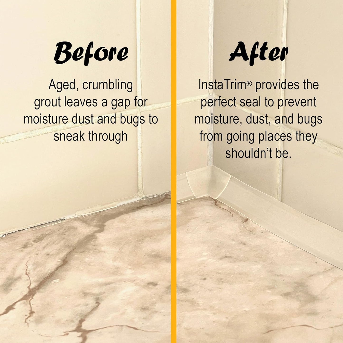 InstaTrim The Original Flexible Trim - 50ft Ivory 3/4" Wide Caulk Tape - Adhesive Trim with Many Uses Including Caulking for Bathtubs, Sinks, Counters, Tile, Floors - Made in USA