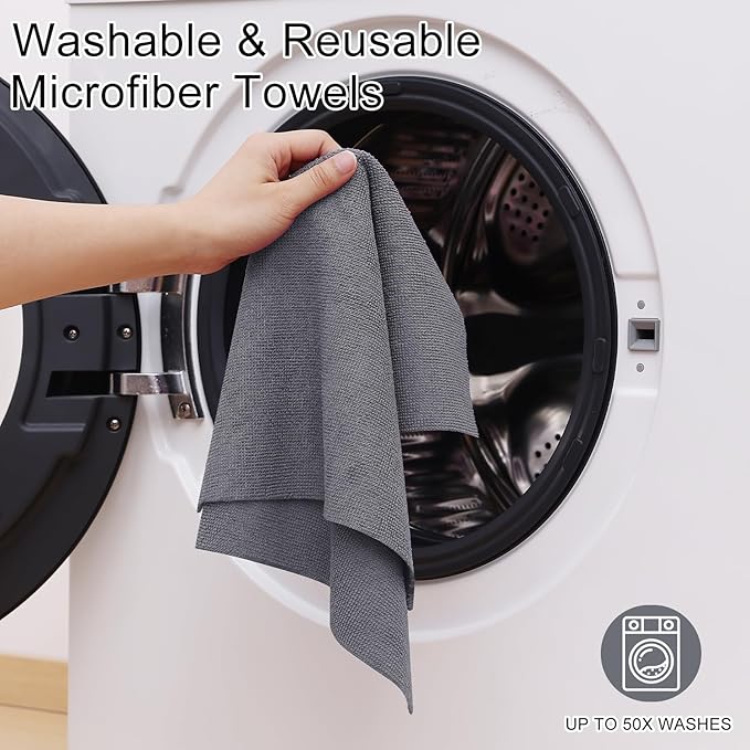 Homaxy Tear Away Dish Cloths Rolls, 75 Sheets-11.8" X 11.8", Reusable Washable Dish Towels for Kitchen, Ultra Absorbent and Quick Drying Microfiber Cleaning Rags, Grey