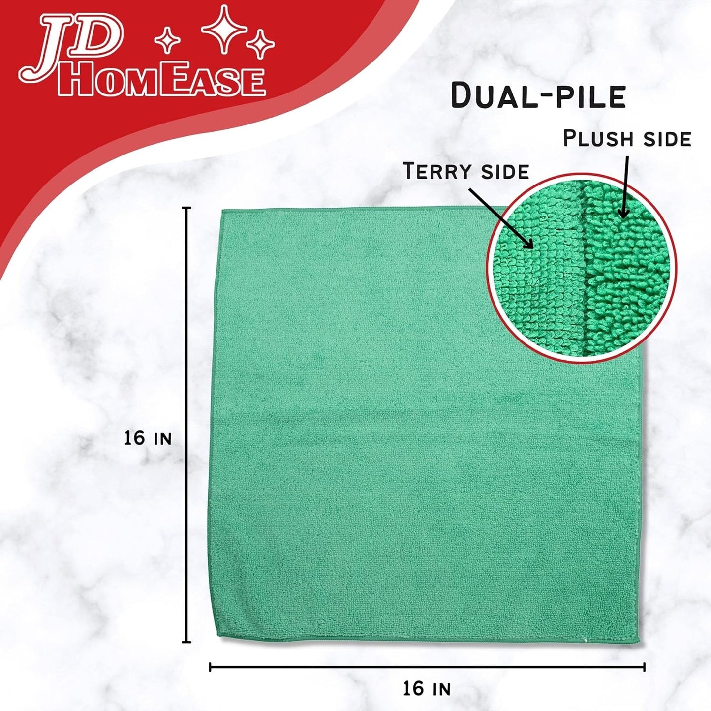 Microfiber Cleaning Cloths,12 Pack, 16"x16", All-Purpose, Softer, Highly Absorbent, Lint-Free, Reusable, Washable Pro Towels, Green, for House, Kitchen, Bathroom, Car, Office