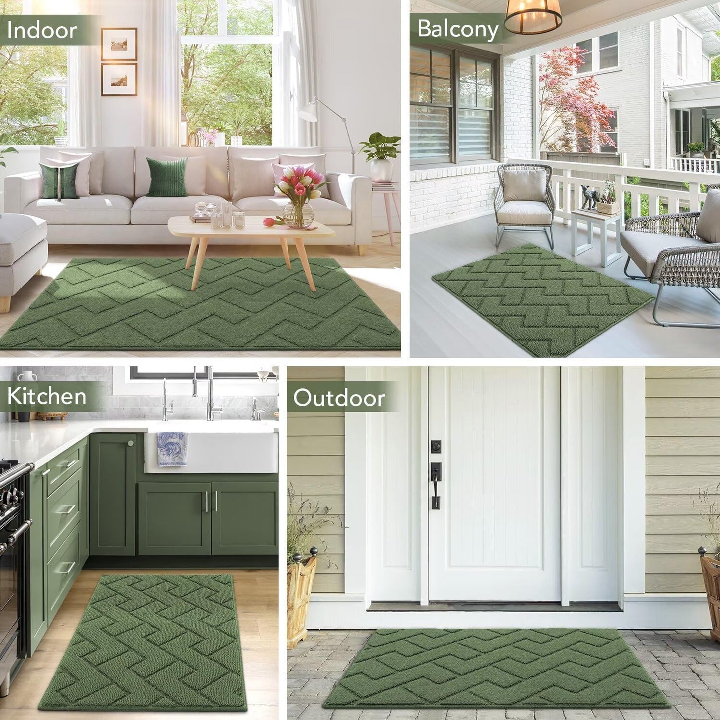 hicorfe Indoor Doormat,Front Back Door Mat Rubber Backing Non Slip Door Mats 20"x48" Absorbent Resist Dirt Entrance Doormat Inside Floor Mats for Entryway Washable Low-Profile(Green)