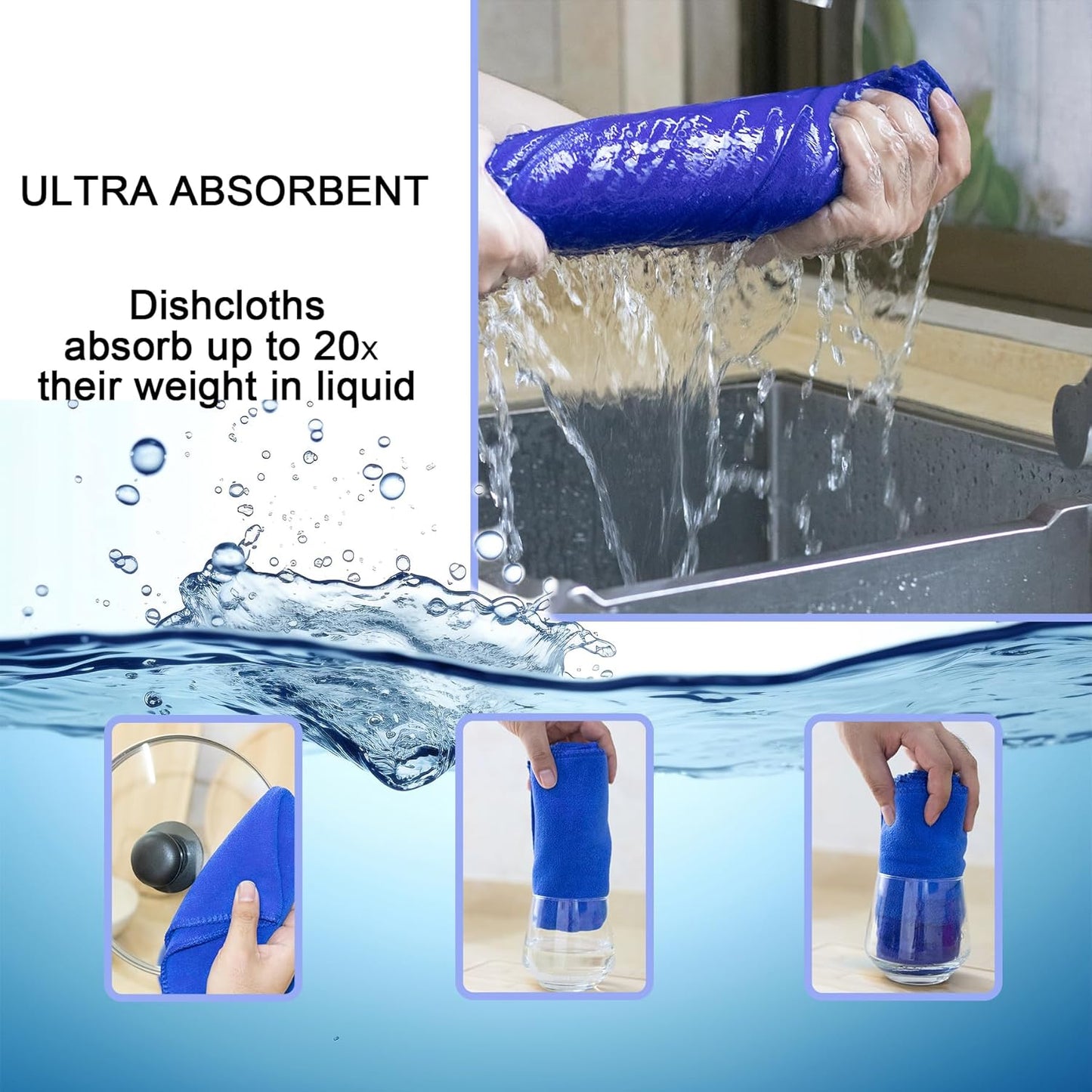 kimteny 13x28 Inches Kitchen Cloth Dish Towels, 400 GSM Premium Dishcloths, Super Absorbent Coral Velvet Microfiber Cleaning Cloths, Fast Drying Rags for Washing Dishes (8 Pack, Blue)