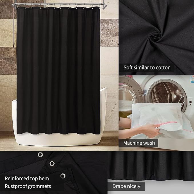 ALYVIA SPRING Extra Long Fabric Shower Curtain Liner Waterproof - 72" x 84", Soft & Lightweight XL Shower Curtain with 3 Magnets, Machine Washable - 72x84, Black