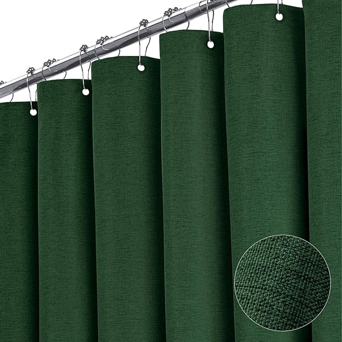 BTTN Long Fabric Shower Curtain, 78 Inch Linen Textured Heavy Duty Polyester Cloth Shower Curtain Set with 12 Plastic Hook, Hotel Luxury Waterproof Shower Curtain for Bathroom - 72x78, Emerald Green
