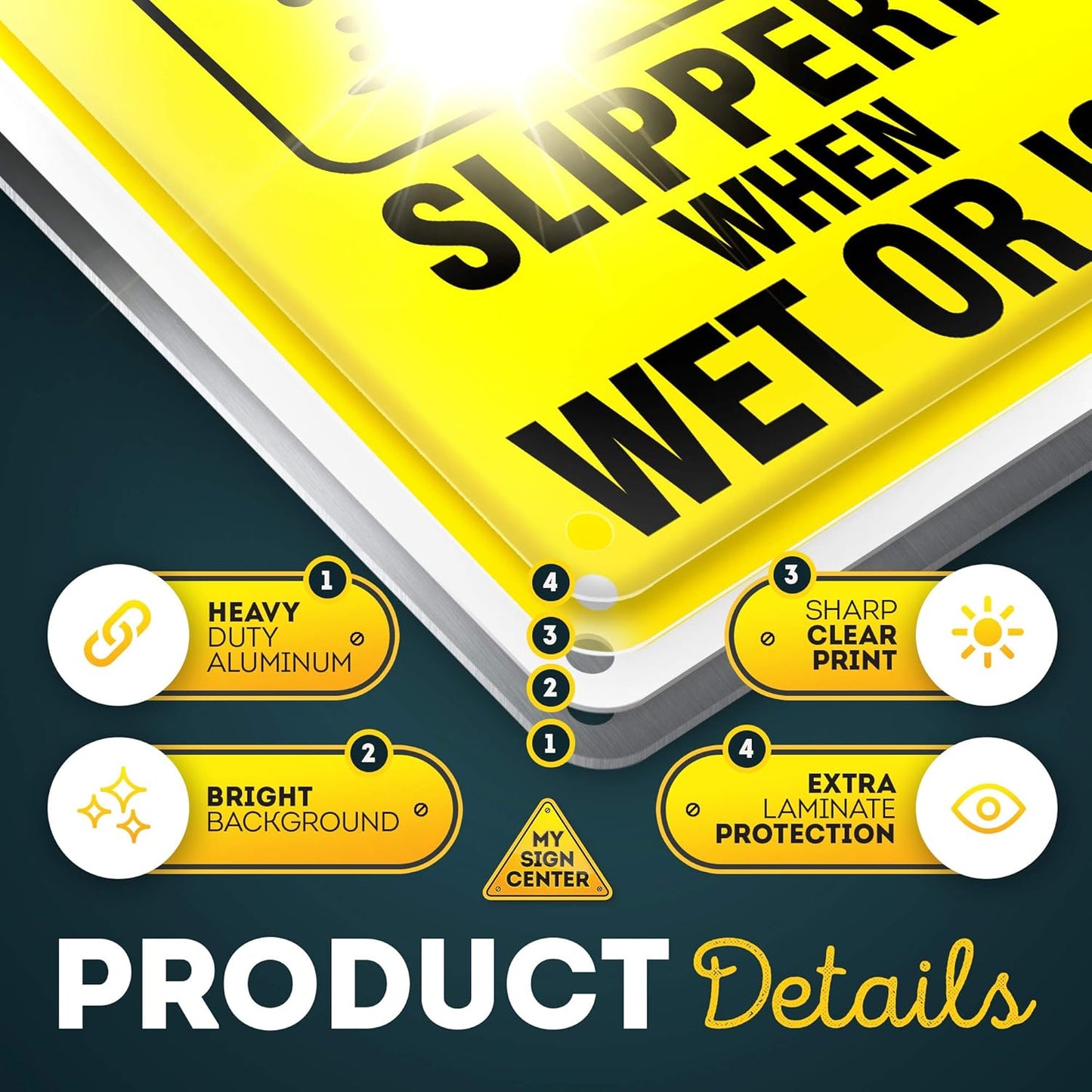 Caution Slippery When Wet Sign or ICY Sign, 7" x 10" 0.40 Aluminum, Fade Resistance, Indoor/Outdoor Use, USA MADE By My Sign Center