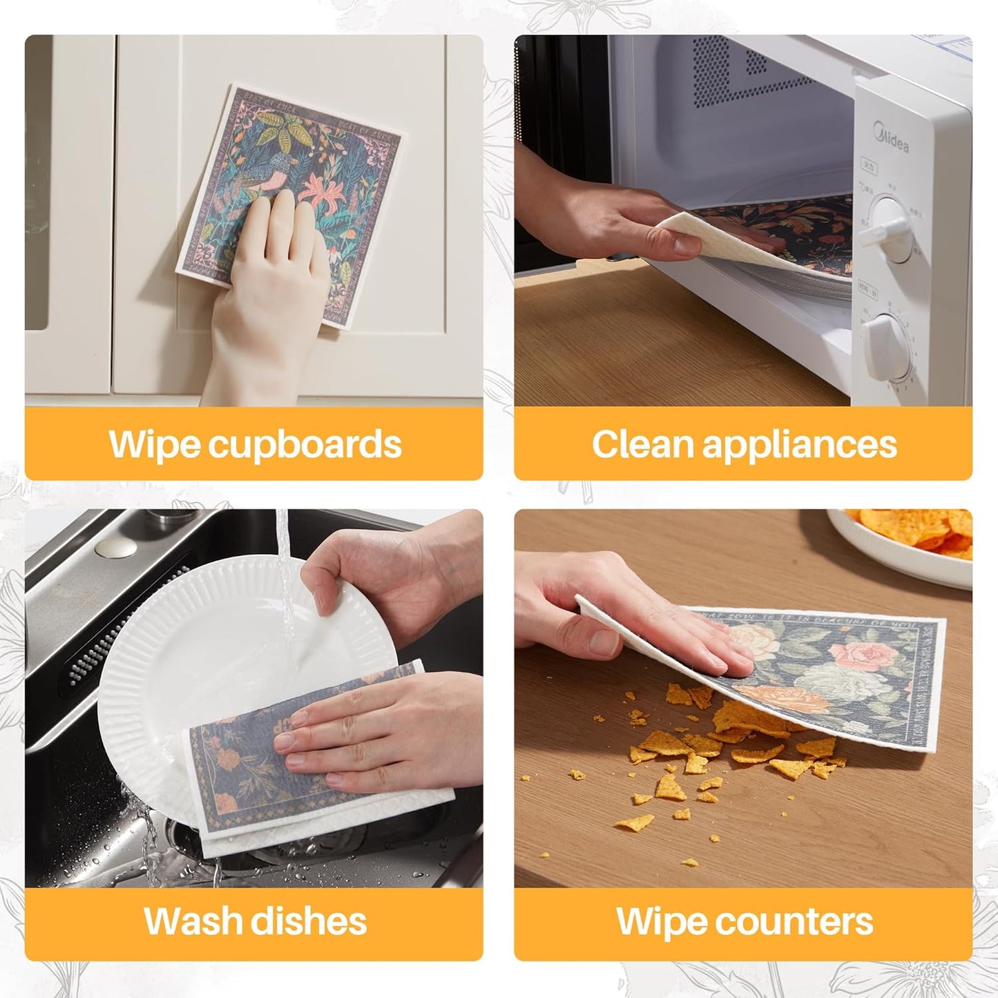 JOYMOOP 6 Pack Dishcloths for Kitchen, Reusable Paper Towels Washable, Absorbent Non-Scratch Dish Cloths for Washing Dishes, Quick-Drying Cleaning Rags for Cookware and Household, 6.7×7.9 Inch