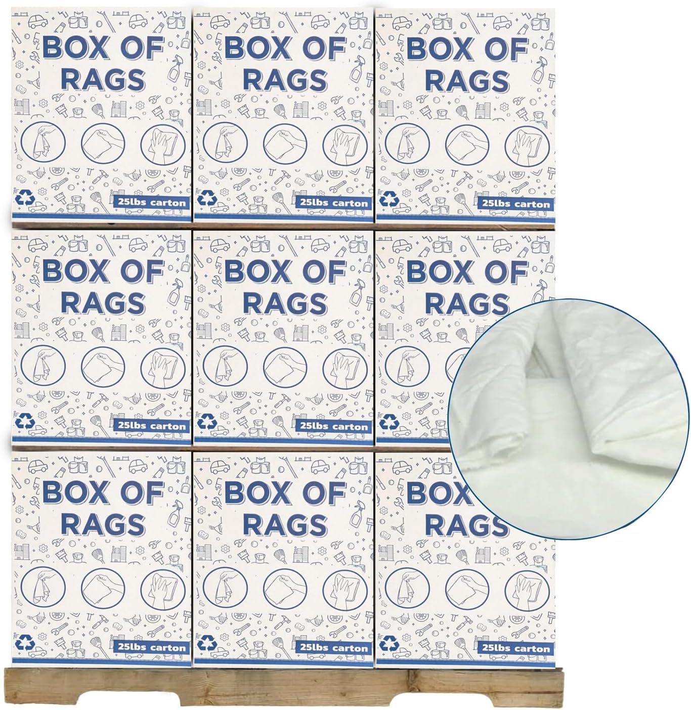 Recycled White Sheeting Cleaning Rags (600 lbs. Pallet 24x25 lbs. Box) – Lint Free White Cotton Cloths for Manufacturing | Automotive | Janitorial | Shop Rags Bulk - Multipurpose