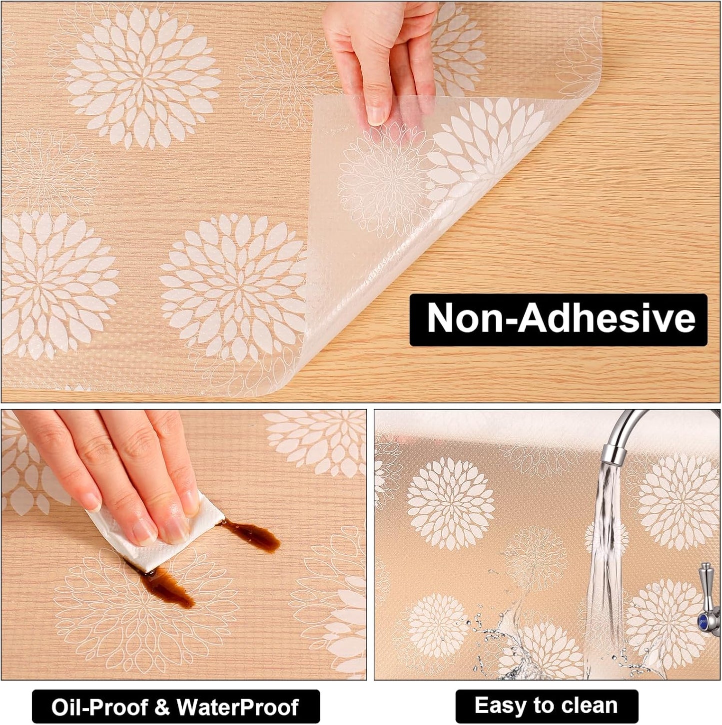 Cooyes Shelf and Drawer Liners for Kitchen Cabinets, Non Adhesive Cabinet Liner, EVA Waterproof Durable Non-Slip Drawer Mats for Shelves, Refrigerator, Storage, Desks