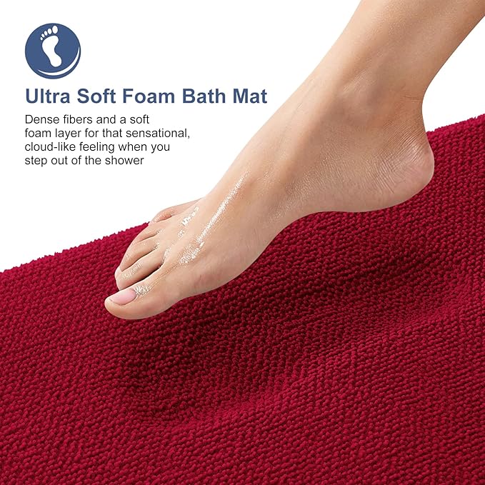 OLANLY Thick Memory Foam Bath Mats Rugs 30x20, Extra Soft Absorbent Bathroom Rug, Quick Dry Bath Mat, Non-Slip, Machine Washable Carpet for Bathroom, Tub and Shower, Home Decor Accessories, Red