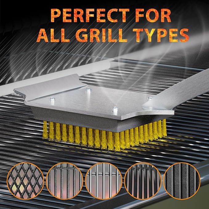 ENLOY 2-Pack Copper Wire Grill Brush Replacement Heads, Grill Brush and Scraper Replacement Head with 8 Screws & Screwdriver, BBQ Cleaning Replacement Brush Head with Protective Cover & for Most Grill