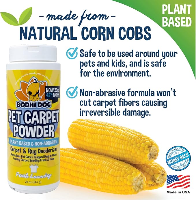 Bodhi Dog Natural Carpet Deodorizer Powder - Dry Pet Smell Eliminator & Urine Odor Remover - Loosens Fur & Dirt - Plant-Based Room Freshener for Vacuuming Home with Pets - Fresh Laundry (Pack of 3)