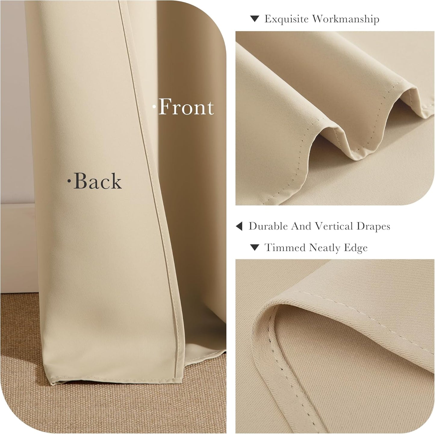 PONY DANCE Beige Window Curtains - Home Decoration Solid Window Treatments Room Darkening Thermal Insulated Blackout Draperies Panels for Living Room, 42 by 72 inches, Biscotti Beige, 1 Pair