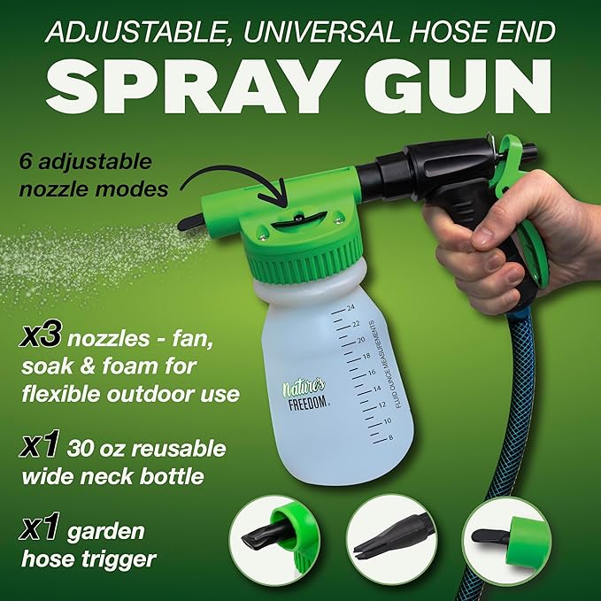 Nature's Freedom Hose-End Outdoor Pet Odor Eliminator – Gallon Enzyme Cleaner with Spray Gun for Yard, Turf, Patios, Kennels, Concrete