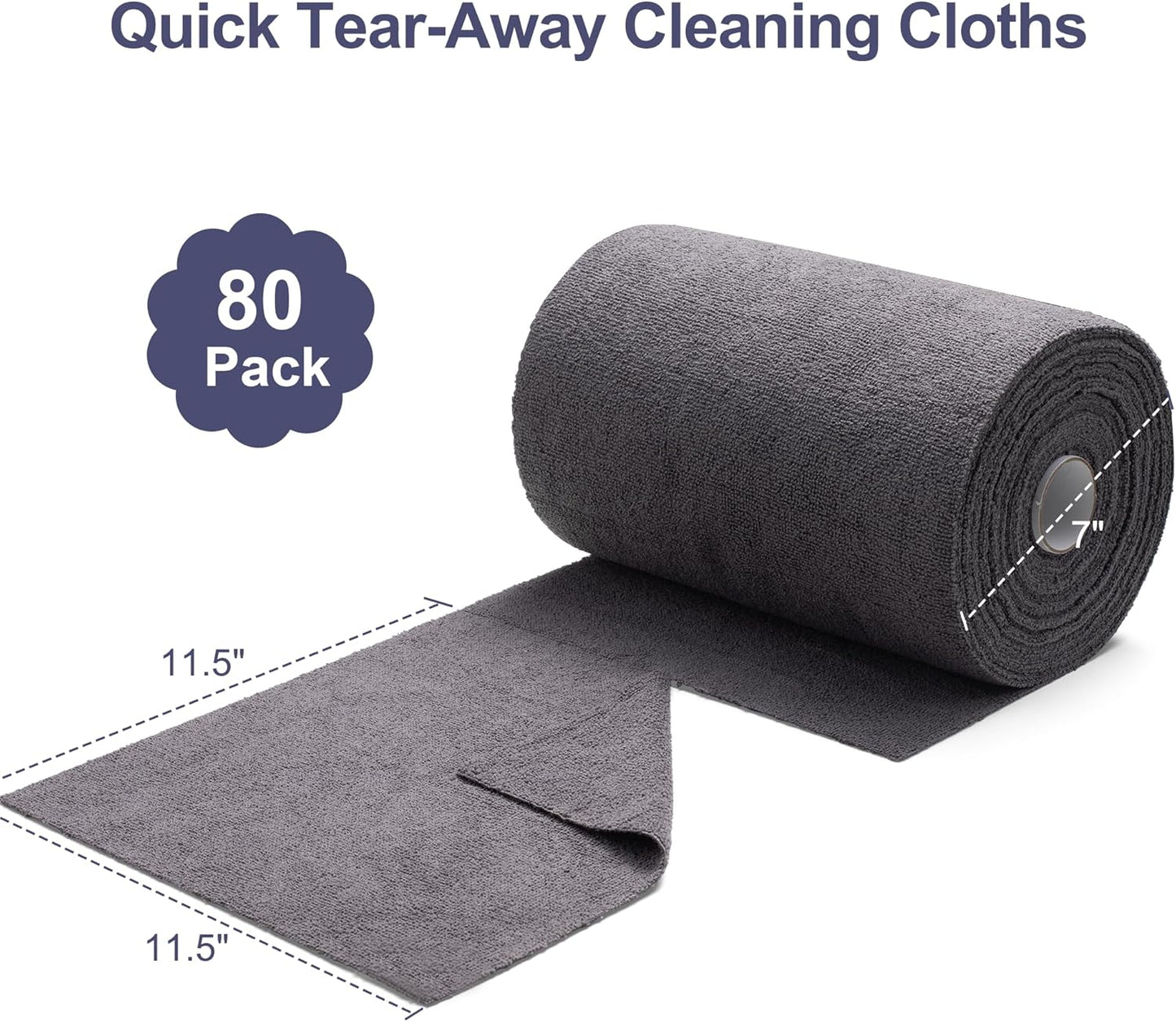 Greenfound Microfiber Cleaning Cloth Roll -80 Pack, 11.5x11.5, Tear Away Towels, Reusable and Washable Rags, Grey
