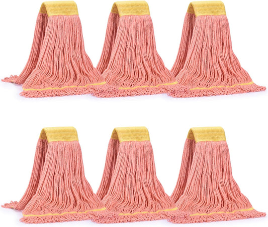 Matthew Cleaning Commercial Mop Head Replacement, 5 Inch Wide Headband, Looped End Cotton Blend String Wet Mops for Floor Cleaning, 18 oz Medium, 6-Pack Orange