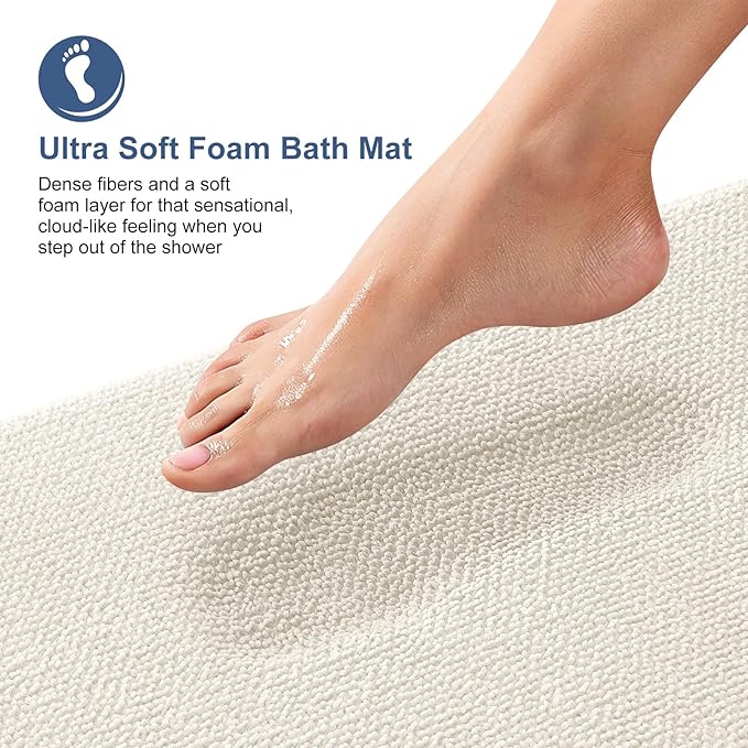 OLANLY Thick Memory Foam Bath Mat Rug 47x24, Extra Soft Absorbent Bathroom Rug, Quick Dry Bath Mats, Non-Slip, Machine Washable Carpet for Bathroom, Tub and Shower, Home Decor Accessories, Ivory
