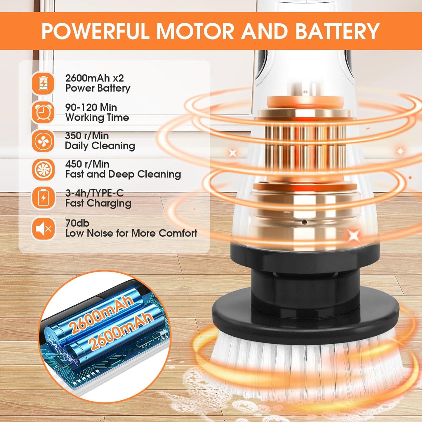 Electric Spin Scrubber, Cordless Cleaning Brush, 54" Extendable Handle Shower Cleaner Brush - 6 Adjustable Angles, 8 Brush Heads & 2 Speeds, Shower Scrubber for Bathroom Bathtub Tile Floor
