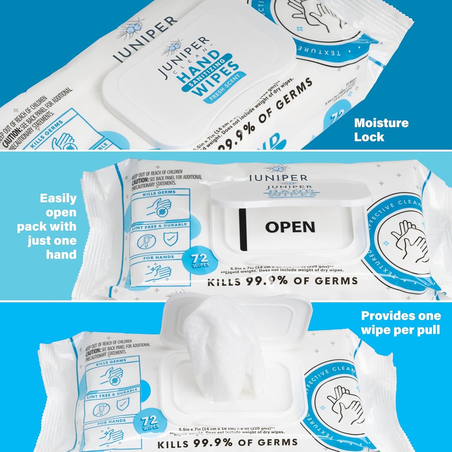 1 Pack Hand Sanitizing Wipes, Alcohol Free 72 Count Disposable Hand Sanitizer Wipes, Fresh Scent, Lint Free & Durable