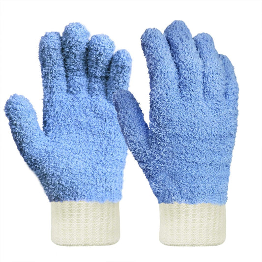 MIG4U Microfiber Dusting Gloves House Cleaning Glove for Blinds, Windows, Shutters, Furniture, and Car, Reusable Lint-Free Blue 1 Pair S/M
