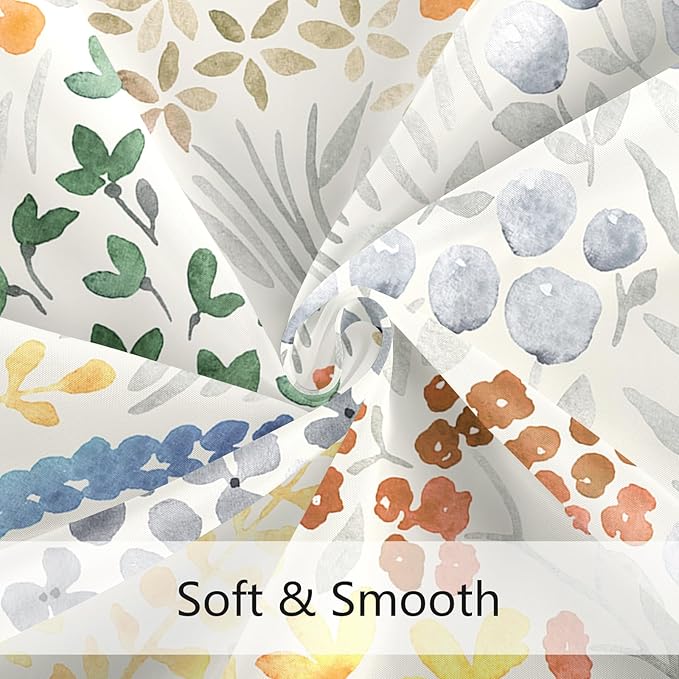 Extra Long Shower Curtain 72 x 84 Inch, Tall Cute Floral Shower Curtain for Bathroom, Orange Wildflower Boho Cottagecore Fabric Shower Curtain Set with Hooks