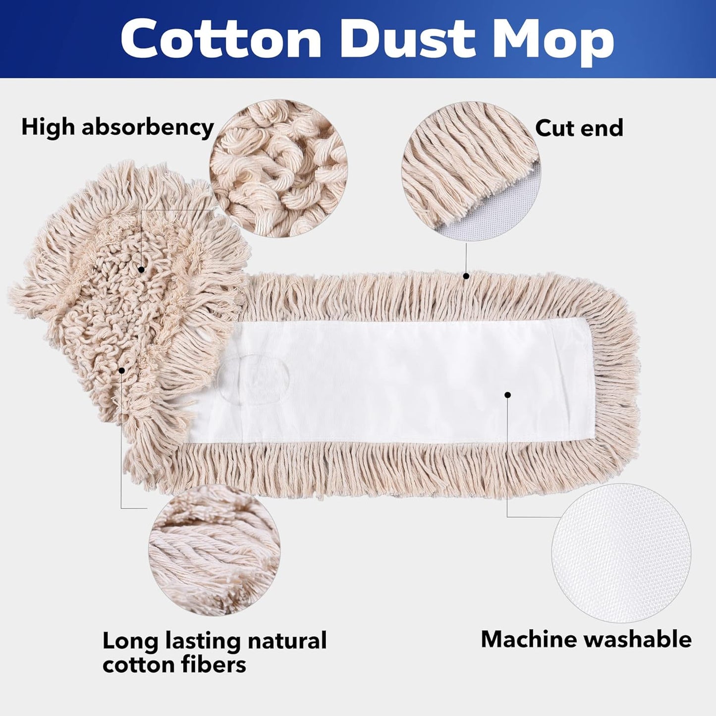 Matthew Cleaning 36'' Cotton Dust Mop Refill Washable Thick Tufted Replacement Heads for Residential & Commercial Use Fit All 36'' Dust Mop Frames, Hardwood, Laminate, Concrete Floors 6 Pack